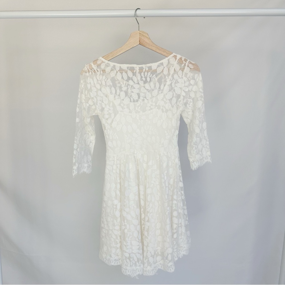 Free People Floral Mesh Lace Dress in Ivory White Cream, Size 0 - Picture 4 of 9
